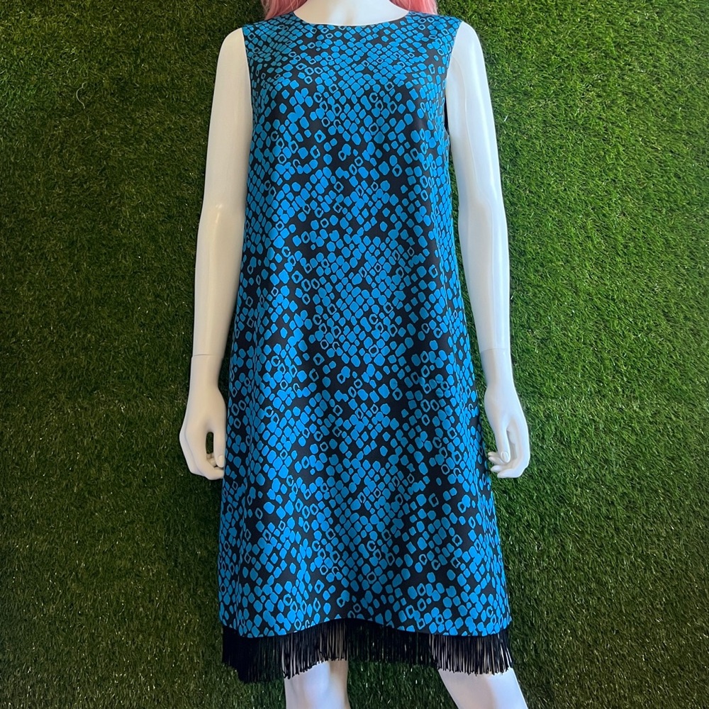 Vintage Missoni Snakeskin Silk Shift Dress Fringe Hem Blue Python